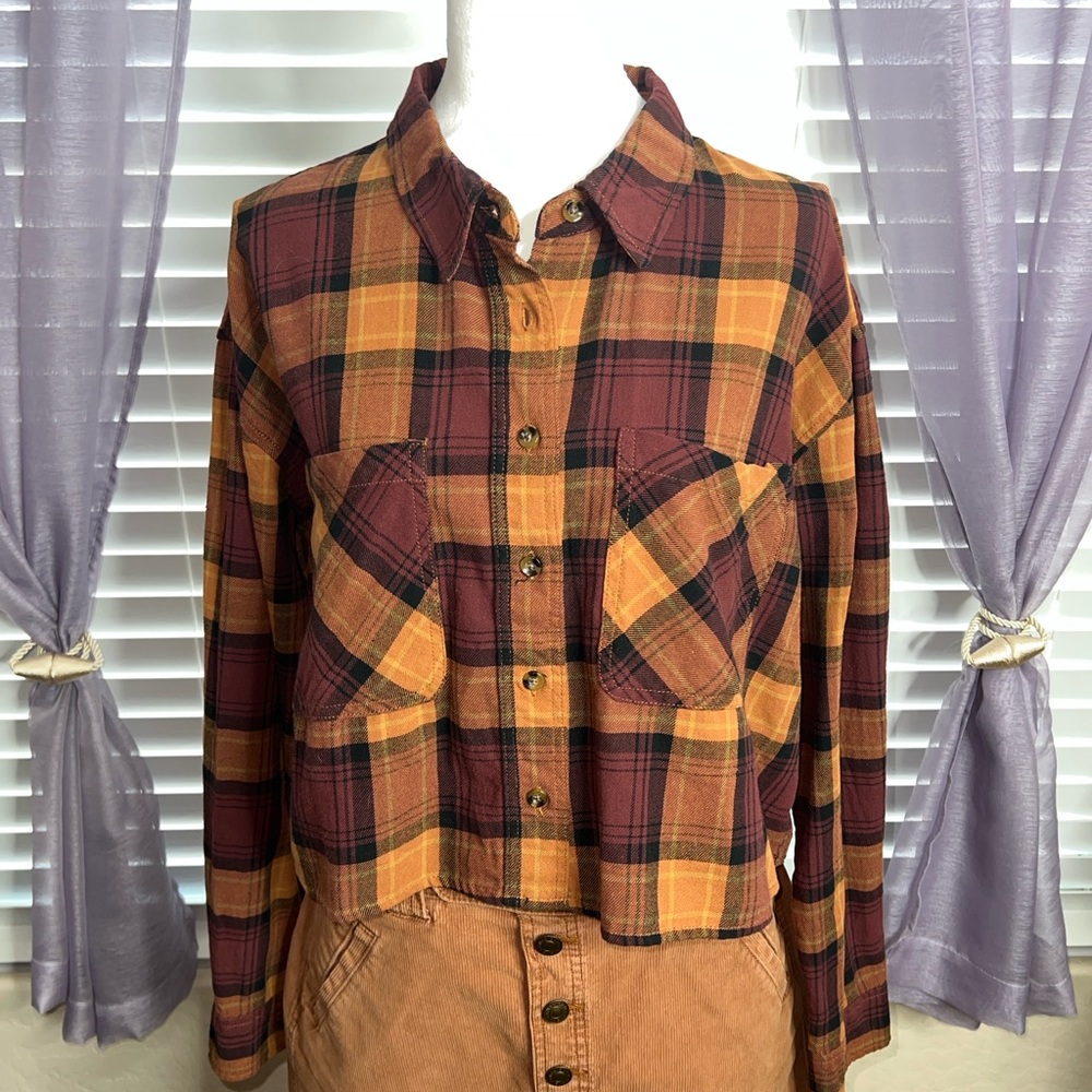 NWOT RSQ Women’s Rust Flannel Crop Top